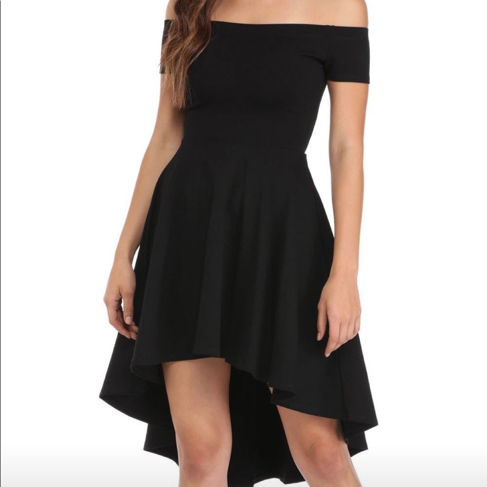 HIGH-LOW OFF THE SHOULDER DRESS